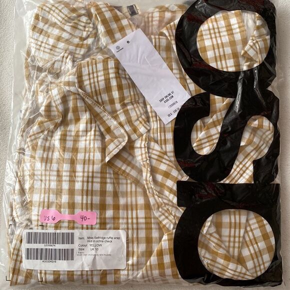 Miss Selfridge Ruffle Wrap Midi in Orche Check Size US 6 - Picture 6 of 6